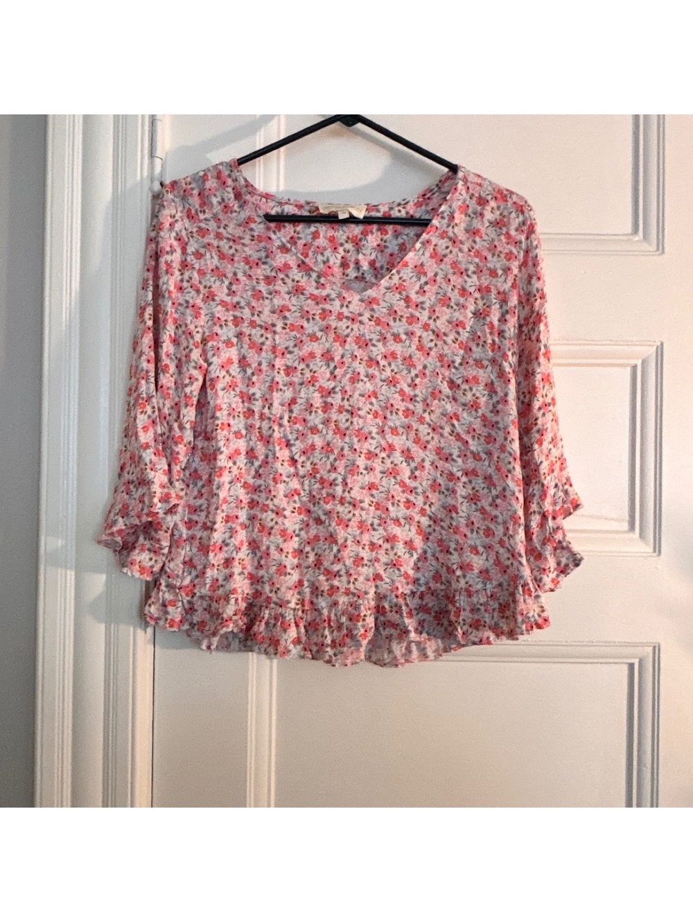 Cynthia Rowley Floral Print Blouse w/ Ruffle 3/4 Sleeves and Hem - Size XS